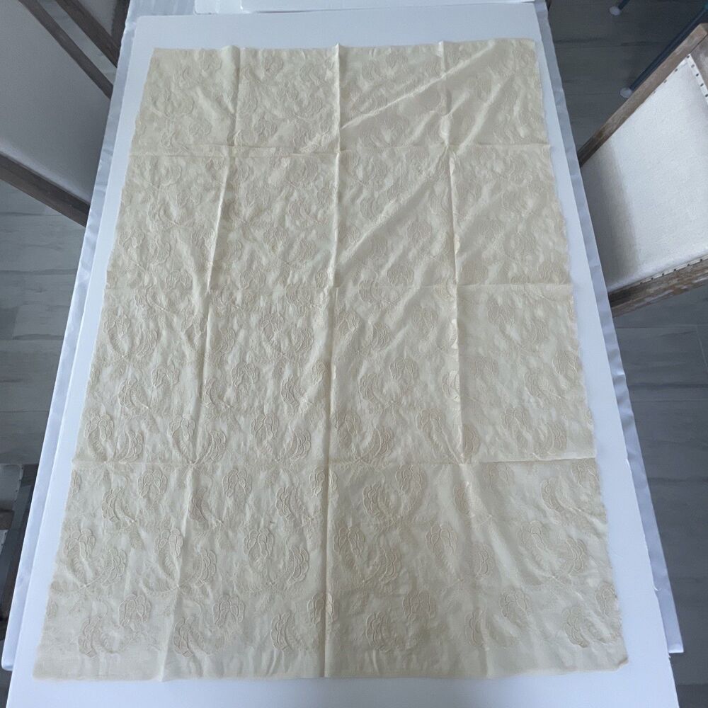 VTG Damask Embroidered Mesh Fabric Sheer Beige 51" W x 36" L Elegance Magazine - Picture 6 of 10